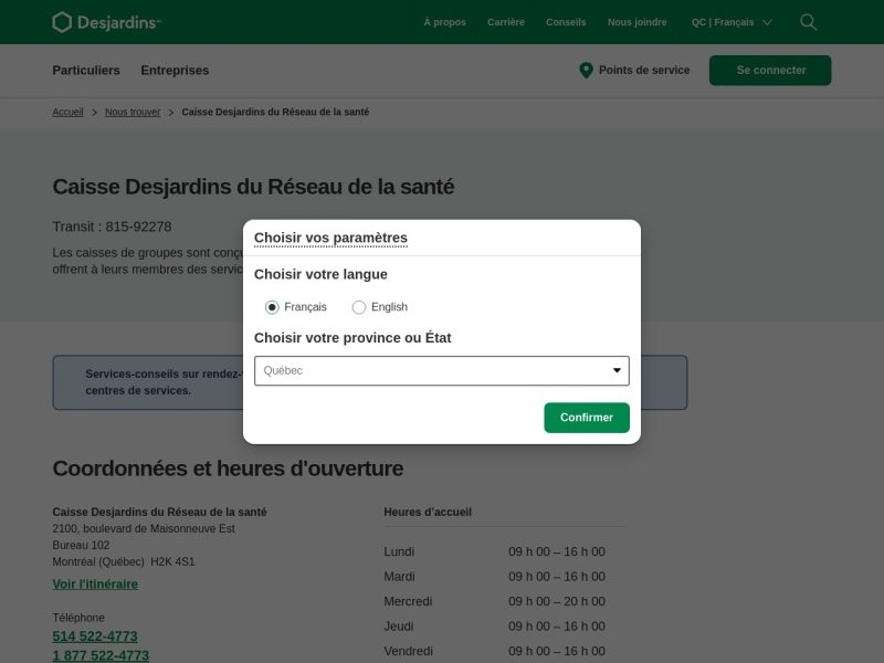 Aperçu de Caisse Desjardins du Réseau de la santé - Bureau-conseil Drummondville